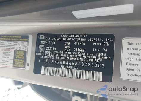 2014 Kia Optima Sx Turbo из США, поврежденный, VIN 5XXGR4A68EG286085